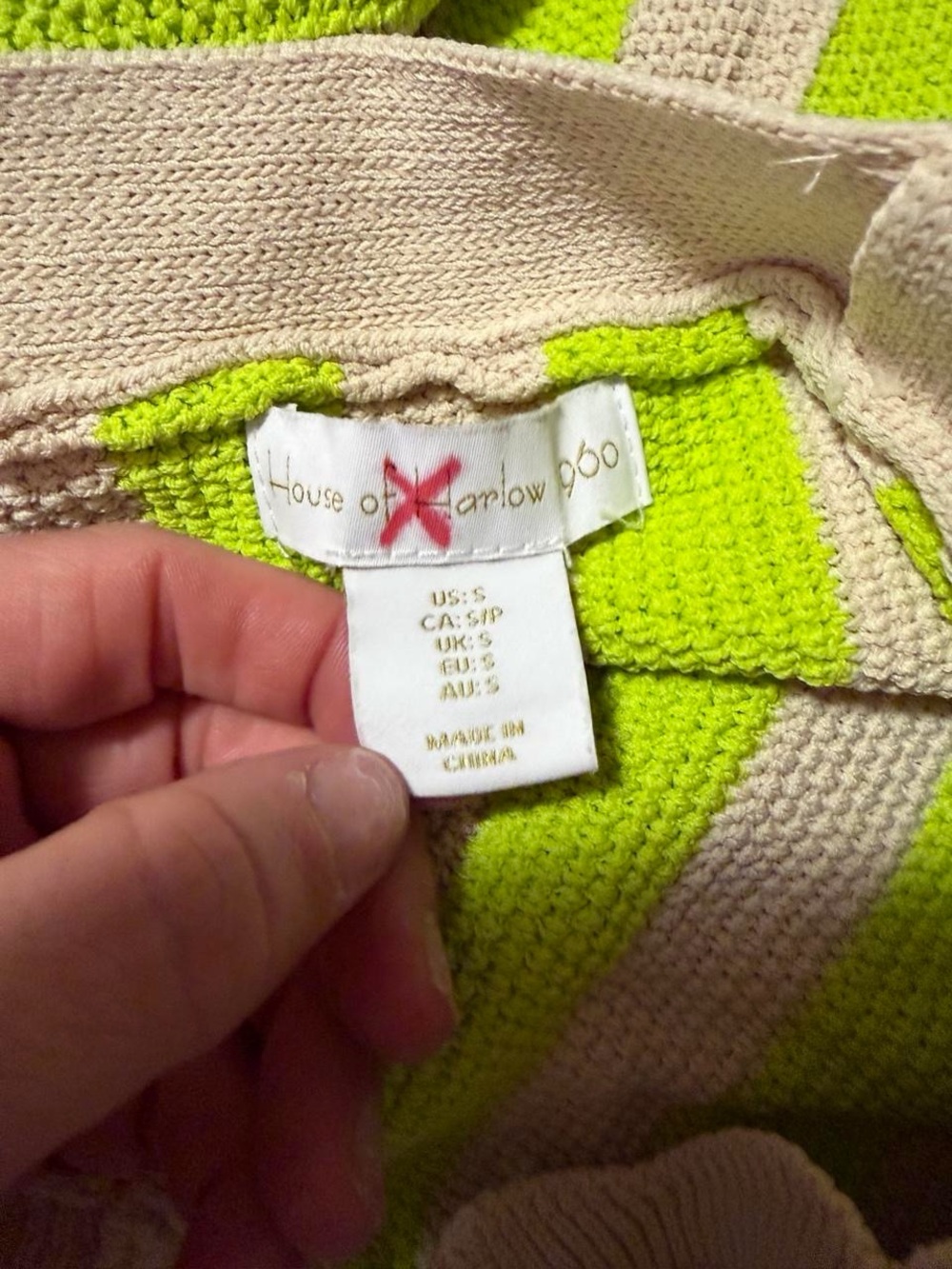 House of Harlow 1960 Lime Green and Beige Striped Mini Dress - Picture 3 of 3